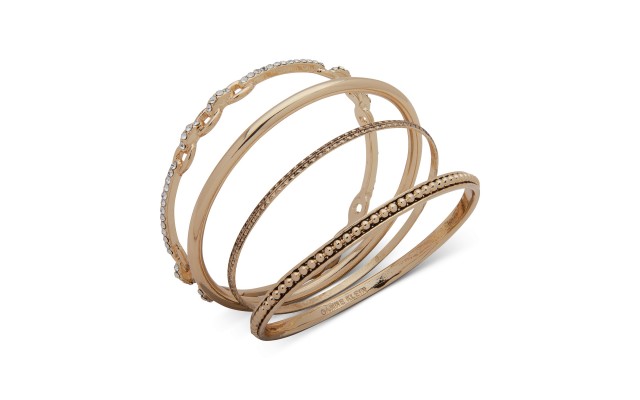  Gold-Tone 4-Pc. Set Pave Textured Bangle Bracelets