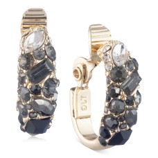 Anne Klein Gold-tone and Glass Stone Ombre Clip-On Hoop Earrings, Black, 1″