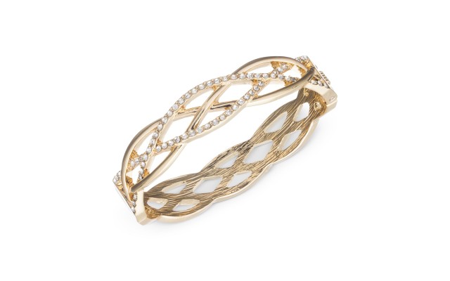  Gold-Tone Braided-Style Pave Bangle Bracelet