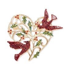 Anne Klein Gold-Tone Pave Cardinal & Holly Heart Pin