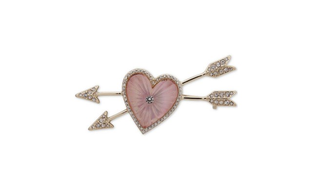  Gold-Tone Pave Heart & Arrow Pin