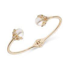 Anne Klein Gold-Tone Pave & Imitation Pearl Cuff Bracelet