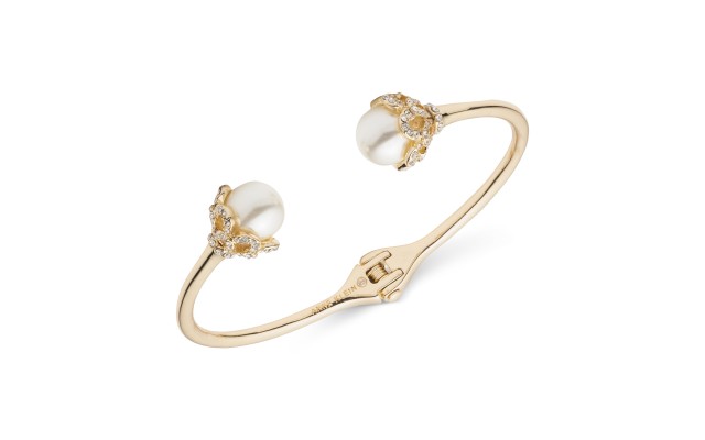  Gold-Tone Pave & Imitation Pearl Cuff Bracelet