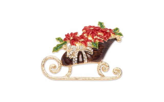 Gold-Tone Pave Poinsettia in Sleigh Pin