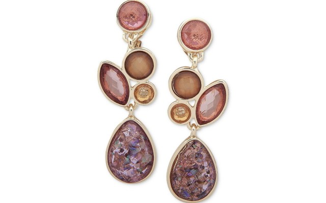  Gold-Tone Stone Cluster Clip-On Drop Earrings