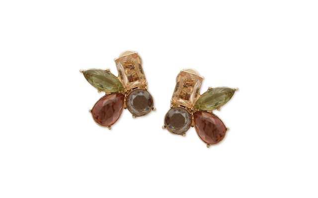  Gold-Tone Stone Cluster Clip-On Stud Earrings