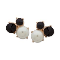 Anne Klein Gold-Tone Stone & Imitation Pearl Cluster Clip-On Stud Earrings