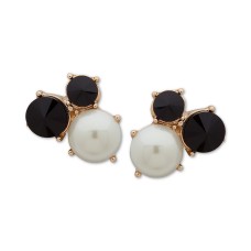 Anne Klein Gold-Tone Stone & Imitation Pearl Cluster Clip-On Stud Earrings