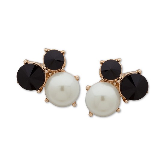  Gold-Tone Stone & Imitation Pearl Cluster Clip-On Stud Earrings