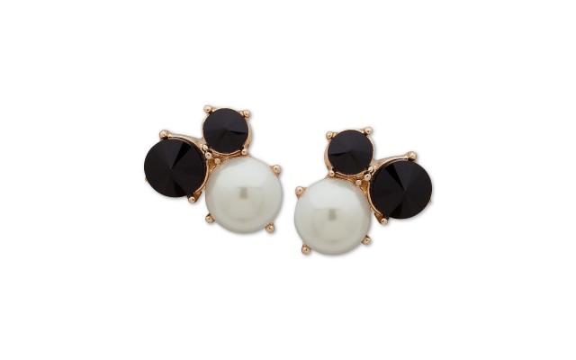  Gold-Tone Stone & Imitation Pearl Cluster Clip-On Stud Earrings