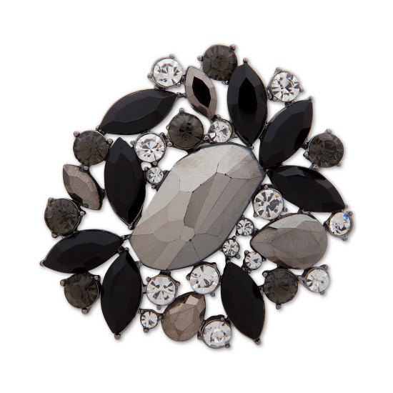  Hematite-Tone Crystal & Stone Cluster Pin, Black