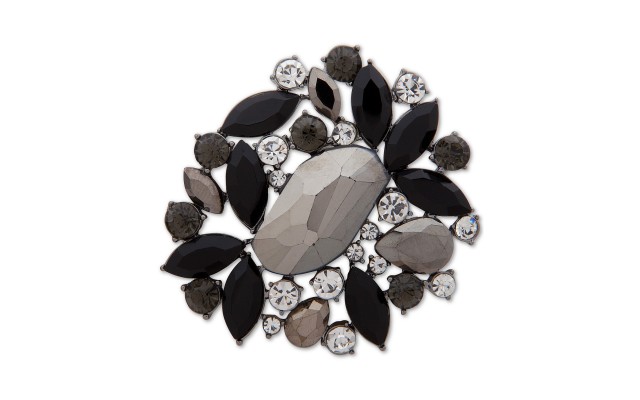  Hematite-Tone Crystal & Stone Cluster Pin, Black