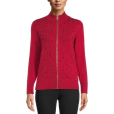 Anne Klein Jeweled Zipper Sweater (Red, X-Large)