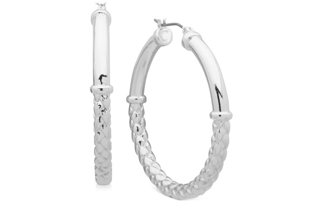  Medium Basket Weave Textured Tube Hoop Earrings (Silver)