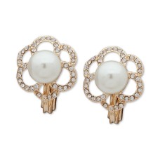 Anne Klein Pave and Pearl E-Z Comfort Clip On Earrings (Gold)