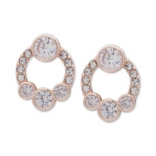 Anne Klein Rose Gold-Tone Crystal Front-Facing Small Hoop Earrings, .63″