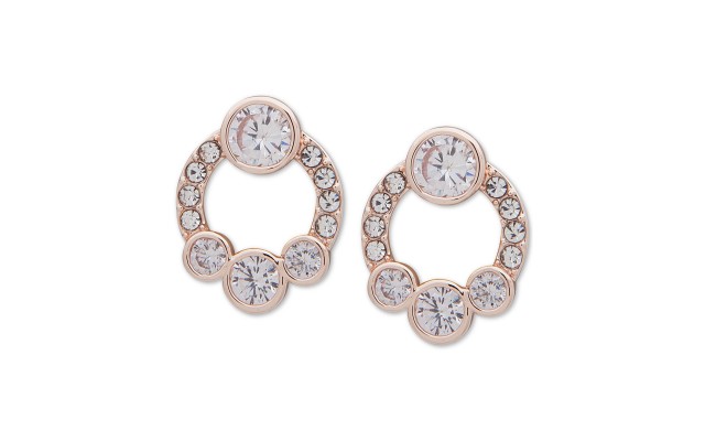  Rose Gold-Tone Crystal Front-Facing Small Hoop Earrings, .63″