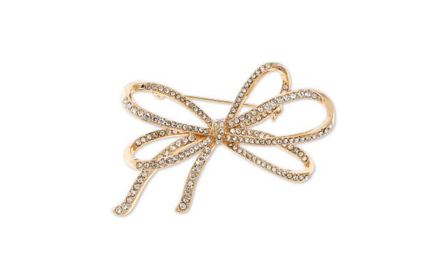  Rose Gold-Tone Pave Bow Pin