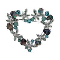 Anne Klein Silver-Tone Crystal & Stone Heart Wreath Pin