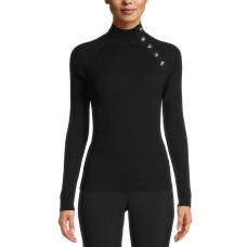 Anne Klein Women's Button-Detail Ribbed Pullover Sweater