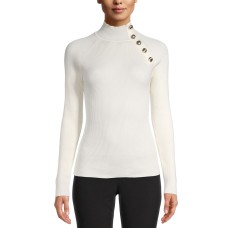 Anne Klein Women's Button-Detail Ribbed Pullover Sweater