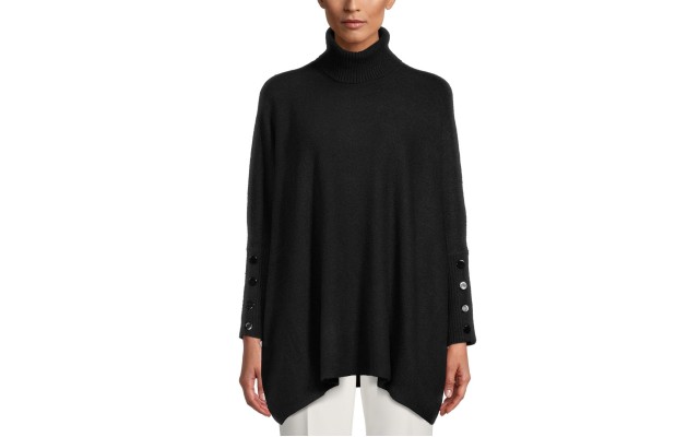  Women’s Drop Shoulder Turtleneck Sweater (Black, L/XL)