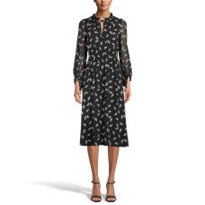 Anne Klein Women”s Floating Leaves Smocked Dress (Black, Large)