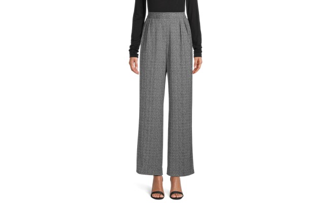  Women's Herringbone Wide Leg Trousers, Grey, Large