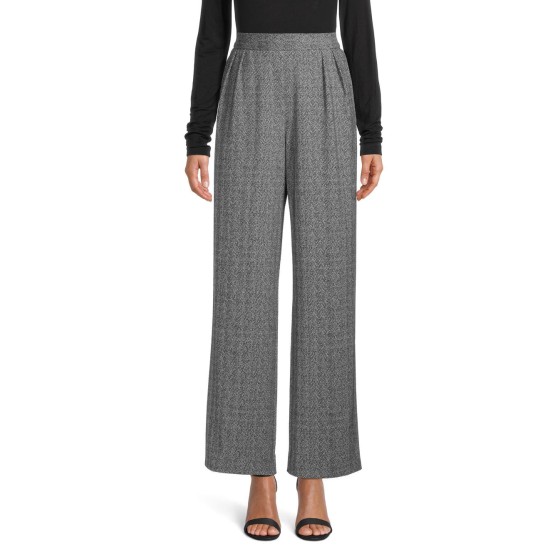  Women's Herringbone Wide Leg Trousers, Grey, X-Large