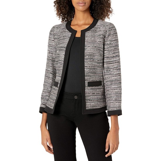  Women’s Open Front Tweed Framed Jacket with Patch Pockets (Devonshire Combo, 14)
