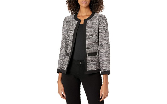  Women’s Open Front Tweed Framed Jacket with Patch Pockets (Devonshire Combo, 14)