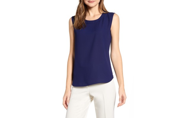  Women’s Scoop Neck Sleeveless Blouse (Navy, X-Small)