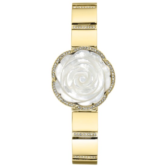  Women’s Swarovski Crystal Accented Floral Gold Tone Bracelet Watch