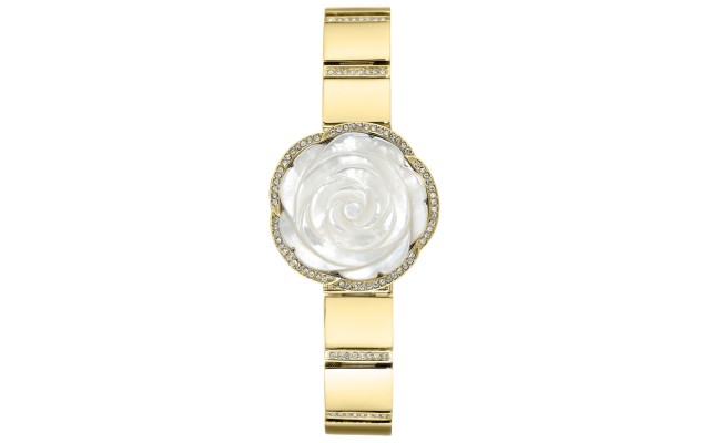  Women’s Swarovski Crystal Accented Floral Gold Tone Bracelet Watch