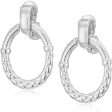 Anne Klein Women’s Weave Doorknocker Clip On Earrings (Silver)