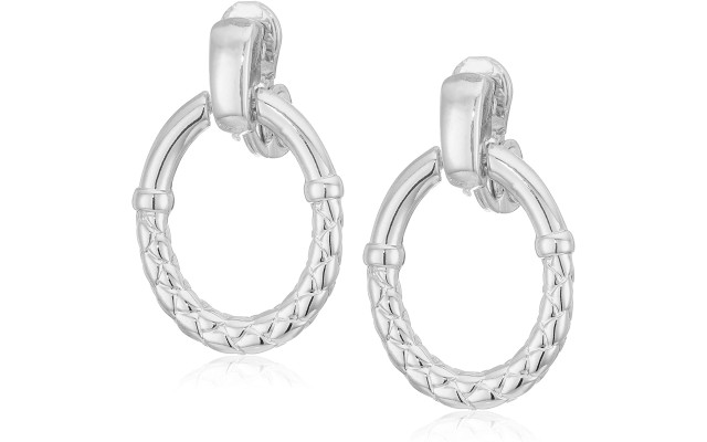  Women’s Weave Doorknocker Clip On Earrings (Silver)