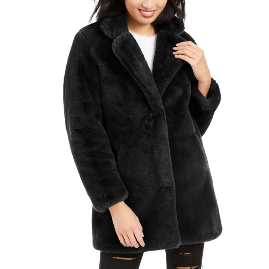  Womens Eloise Faux Fur Notch Collar Coats, Black, X-Large