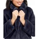  Womens Eloise Faux Fur Notch Collar Coats, Navy, Medium