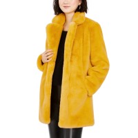 Apparis Womens Eloise Faux Fur Notch Collar Coats, Yellow, Large