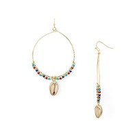 AQUA Beaded Shell Hoop Earrings