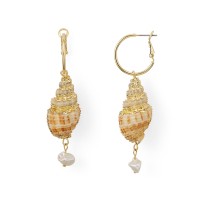 Aqua Conical Shell & Cultured Freshwater Pearl Drop Earrings