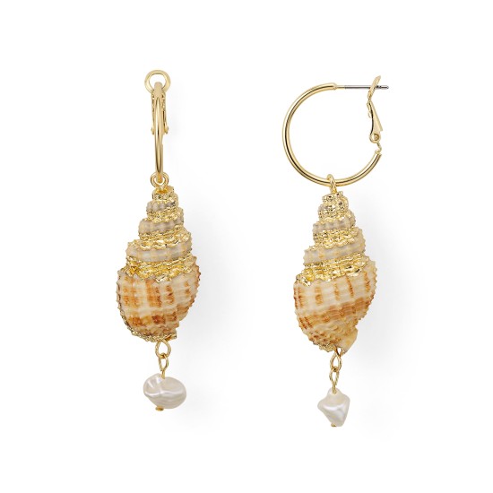  Conical Shell & Cultured Freshwater Pearl Drop Earrings