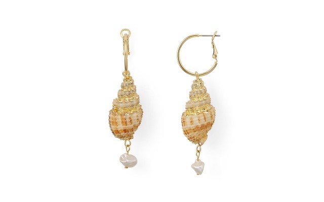  Conical Shell & Cultured Freshwater Pearl Drop Earrings