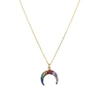 Aqua Crescent Moon Pendant 18K Gold-Plated Necklace