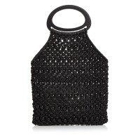 Aqua Crochet Beaded Bag, Black