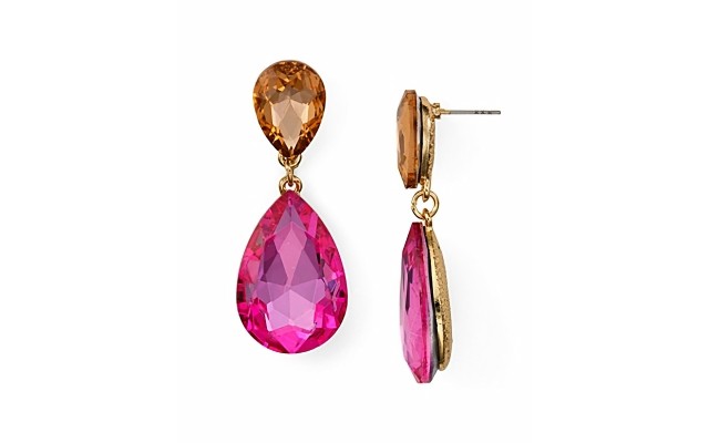  Double Teardrop Earring, Shimmering Dark Pink