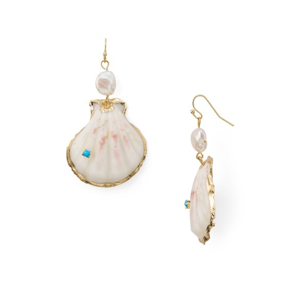  Half Shell & Cultured Freshwater Pearl Drop Earrings