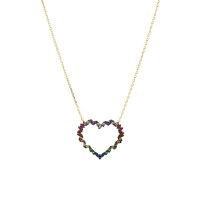Aqua Heart Rainbow Pendant Necklace In Gold-plated Sterling Silver 16″