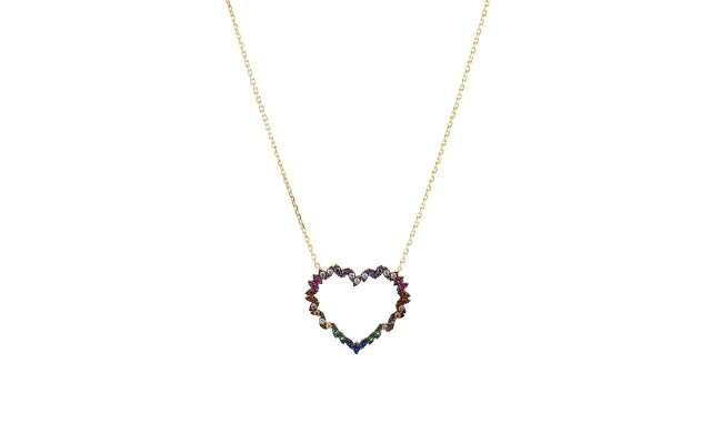 Heart Rainbow Pendant Necklace In Gold-plated Sterling Silver 16″