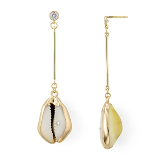  Linear Shell & Crystal Drop Earrings